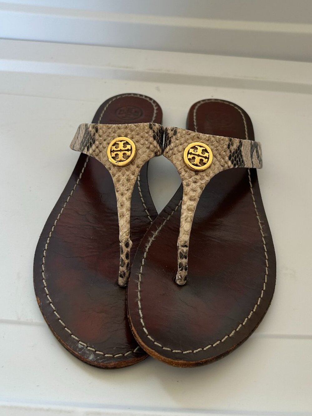 Tory Burch - Snakeskin & Gold Logo Flop Flop Sandal